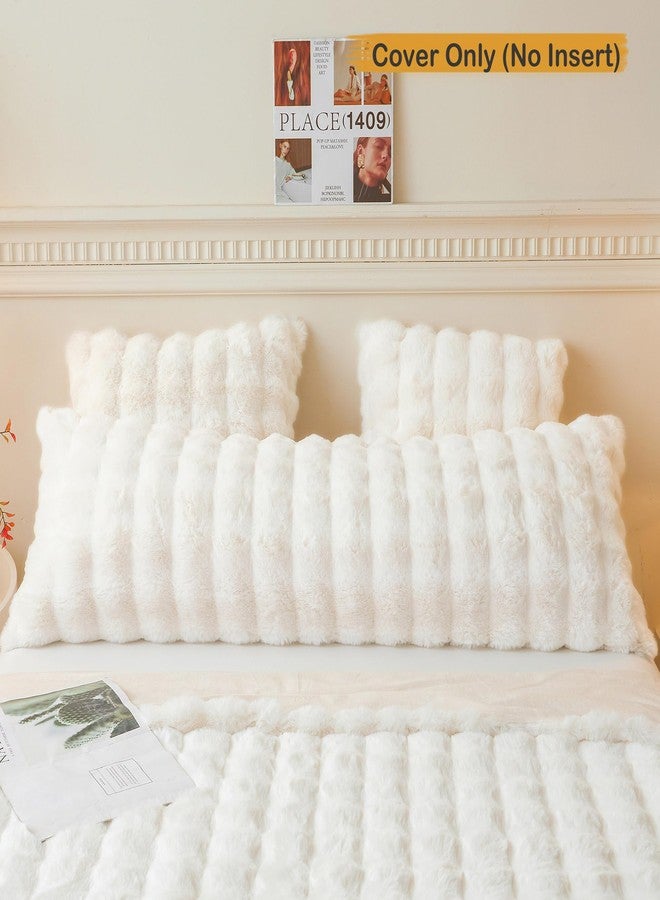 LIFEREVO Fluffy Faux Rabbit Fur Body Pillow Cover, Luxury Ivory Bubble Shaggy Plush Bed Body Pillowcase with Zipper Closure, Long 20"x54" Fuzzy Furry Pillow Case for Adults Kids Girls Teens, Beige - Image 2