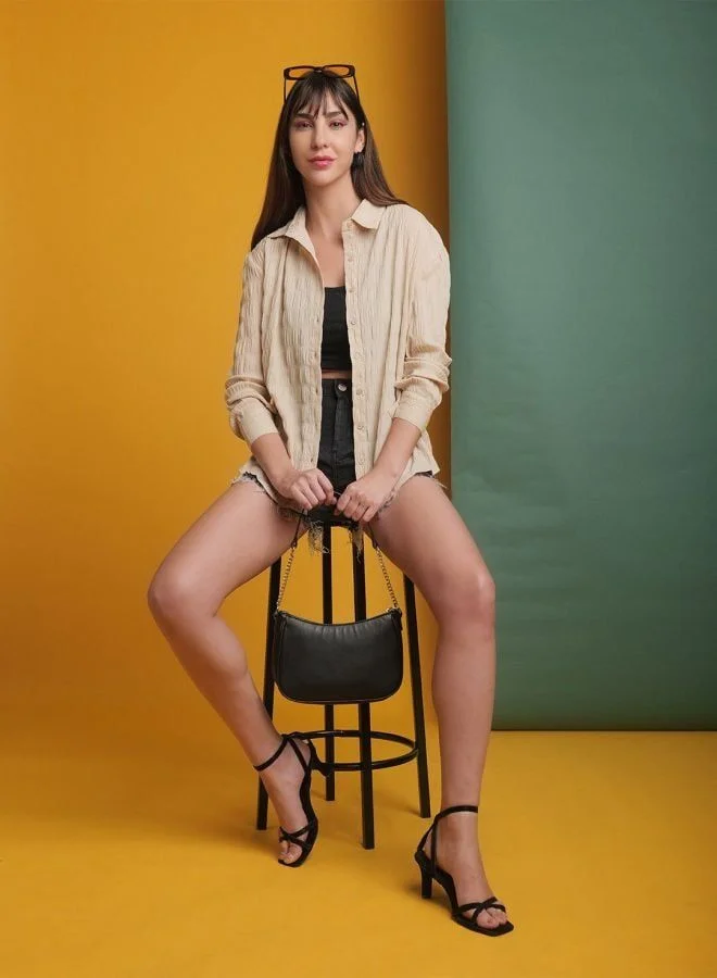 Freehand  Women Oversized Fit Solid Round Neck Long Sleeve Oversized Shirt  | Best Price UAE