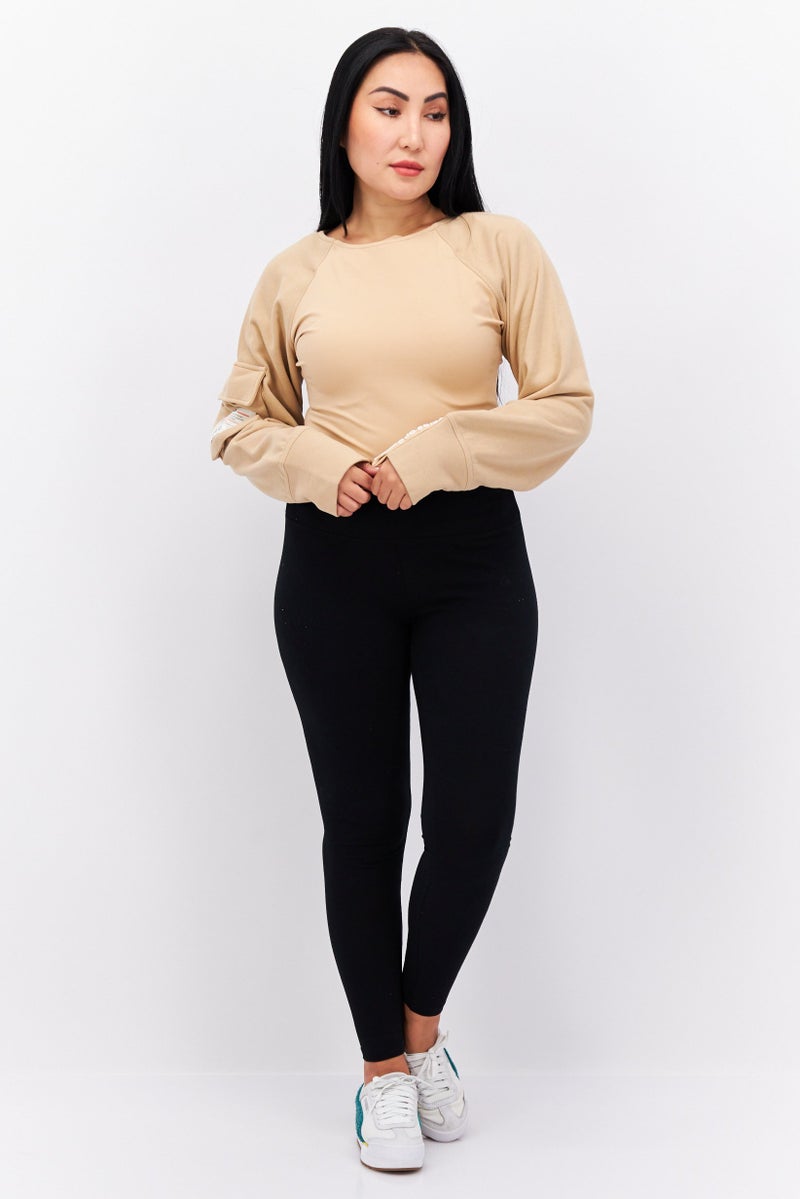 TRIBE OF 6 Women Plain Long Sleeve Bodysuit, Tan  - Image 4