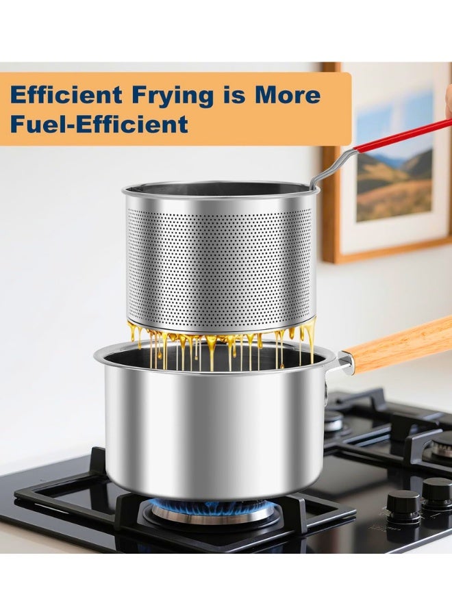 Chase Up Deep Fryer Pot with Basket and Handle, Stainless Steel Oil Strainer Pot with Lid, Small Tempura Deep Frying Pot, Portable Food Cooking Pot for Frying Fish Shrimp Chicken and Fries - Image 2