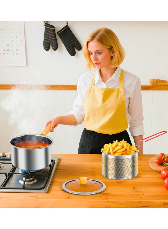 Chase Up Deep Fryer Pot with Basket and Handle, Stainless Steel Oil Strainer Pot with Lid, Small Tempura Deep Frying Pot, Portable Food Cooking Pot for Frying Fish Shrimp Chicken and Fries - Image 3