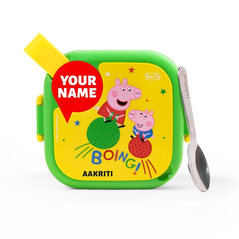 Rabitat Peppa Pig LUNCHMATE Mini-Personalized Stainless Steel Lunch Box- 2 Years Brand Warranty | Tiffin Box for Kids | Lunch Box for School Kids| Hop On 500 ml - Image 1
