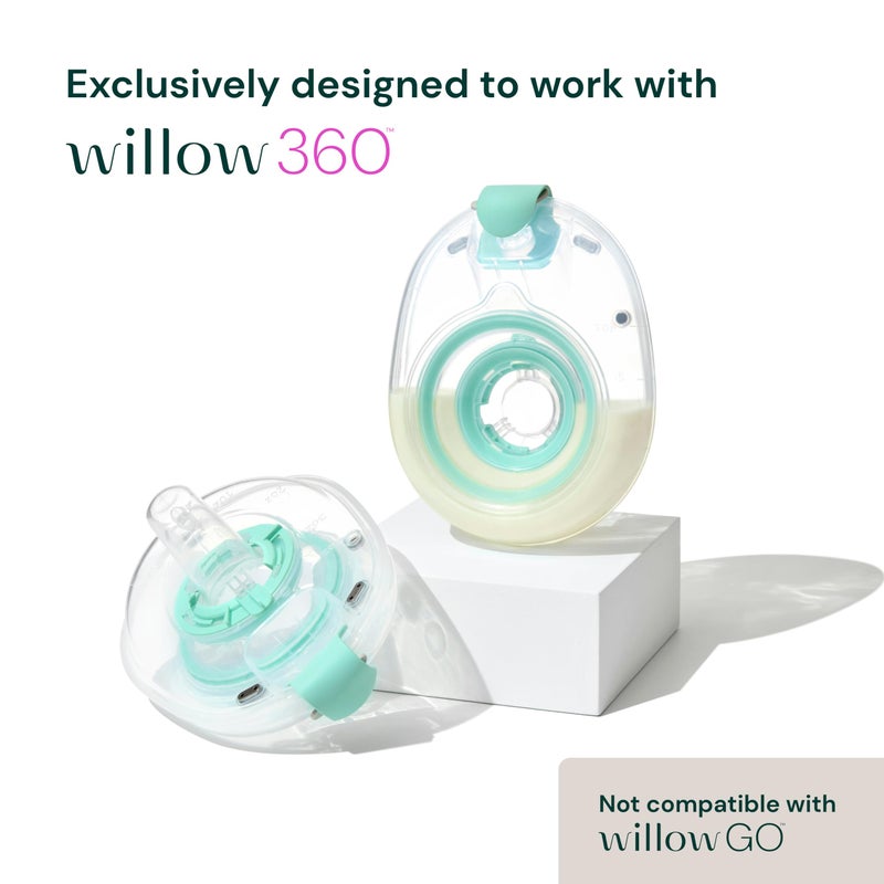 Willow ويلو - حاويات حليب الثدي القابلة لإعادة الاستخدام 360 - فلانج 24 مم - سعة 4 أونصات لكل حاوية - أساسي للرضاعة الطبيعية مع مضخة الثدي القابلة للارتداء ويليو 360 أو 3.0، مضخة بدون استخدام اليدين - 2 قطعة - Image 2