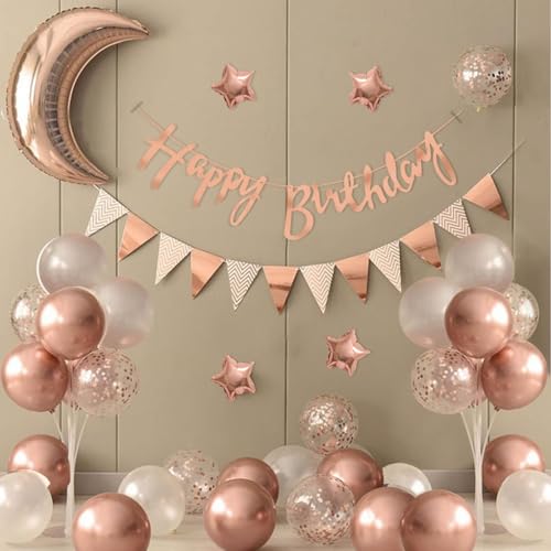 Party Propz Birthday Decoration Kit for Girls – 42 Pcs Rose Gold Birthday Decoration Kit with Foil Balloons, Happy Birthday Banner & Rose Gold Balloons for Decoration (Latex, Cardstock, Foil) - Image 1