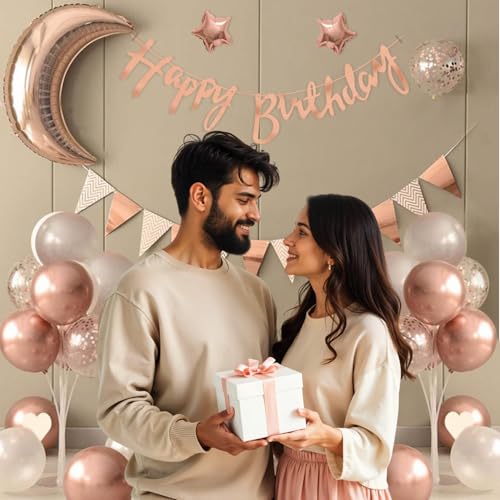 Party Propz Birthday Decoration Kit for Girls – 42 Pcs Rose Gold Birthday Decoration Kit with Foil Balloons, Happy Birthday Banner & Rose Gold Balloons for Decoration (Latex, Cardstock, Foil) - Image 5