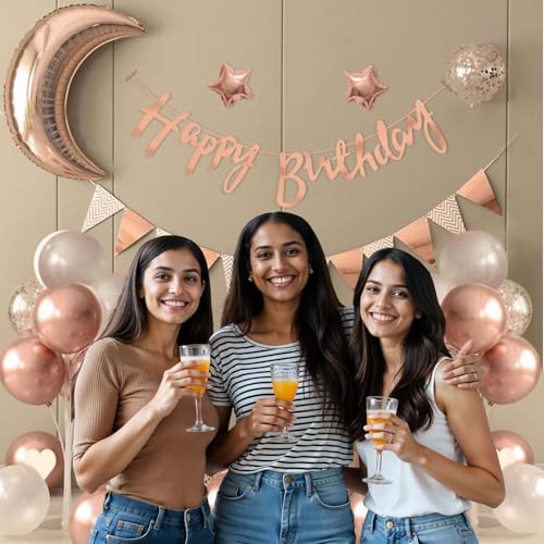 Party Propz Birthday Decoration Kit for Girls – 42 Pcs Rose Gold Birthday Decoration Kit with Foil Balloons, Happy Birthday Banner & Rose Gold Balloons for Decoration (Latex, Cardstock, Foil) - Image 4