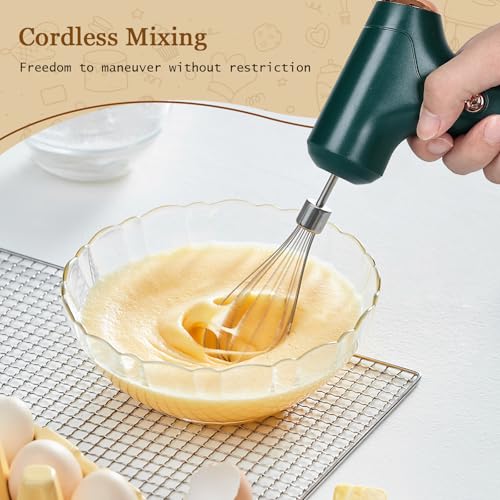 CHIDOYII Cordless Hand Mixer, Handheld Electric Whisk with 3 Speed Modes, Hand Held Egg Beater with 2 Detachable Stir Whisks (Green) - Image 5