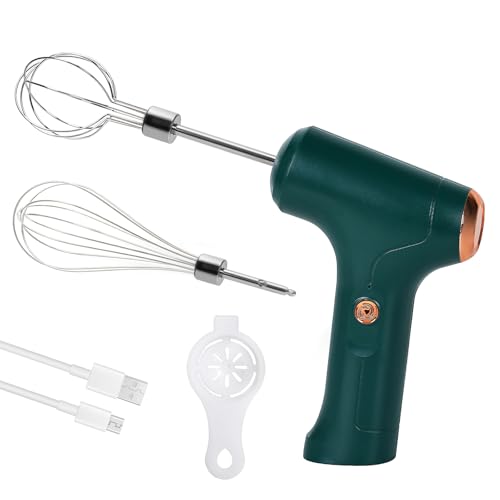 CHIDOYII Cordless Hand Mixer, Handheld Electric Whisk with 3 Speed Modes, Hand Held Egg Beater with 2 Detachable Stir Whisks (Green) - Image 1