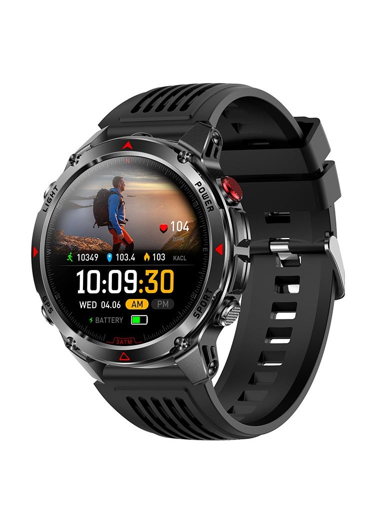 سكت شيكترو تتميز ساعة HT37 الذكية بمكالمات بلوتوث، وتتبع نظام تحديد المواقع العالمي (GPS)، ومصباح يدوي، وبوصلة للرياضات الخارجية. - Image 1