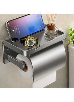 RongXin Self Adhesive Toilet Paper Holder with Shelf Stainless Steel Wall Mounted Toilet Paper Roll Holder Proof Waterproof with Cover Toilet Paper Holder Bathroom Metal Aluminum Covered Holder（Gun Grey)  - Image 1