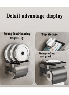 RongXin Self Adhesive Toilet Paper Holder with Shelf Stainless Steel Wall Mounted Toilet Paper Roll Holder Proof Waterproof with Cover Toilet Paper Holder Bathroom Metal Aluminum Covered Holder（Gun Grey)  - Image 4
