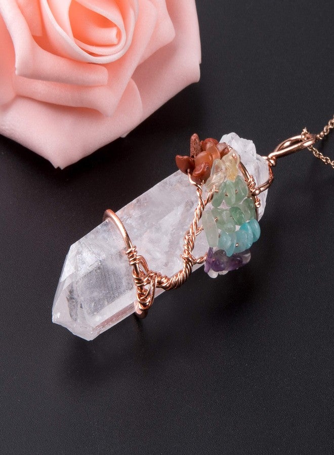 Bivei Life Tree Copper Wire Wrapped Crystal Necklace Chakra Pendant Natural Stone Quartz Reiki Jewelry Gift for Women - Image 2