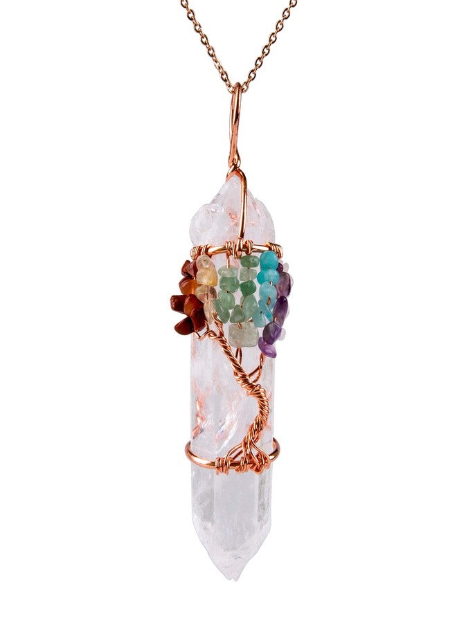 Bivei Life Tree Copper Wire Wrapped Crystal Necklace Chakra Pendant Natural Stone Quartz Reiki Jewelry Gift for Women - Image 1