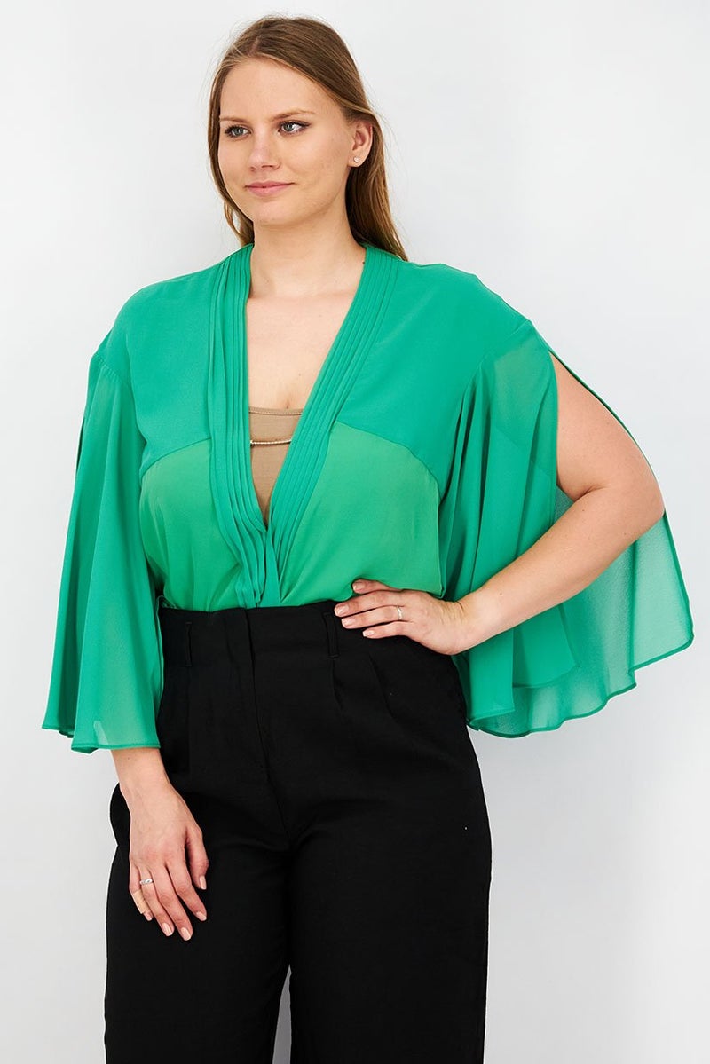 Marciano Women Textured Long Sleeve Bodysuit, Green - Image 1