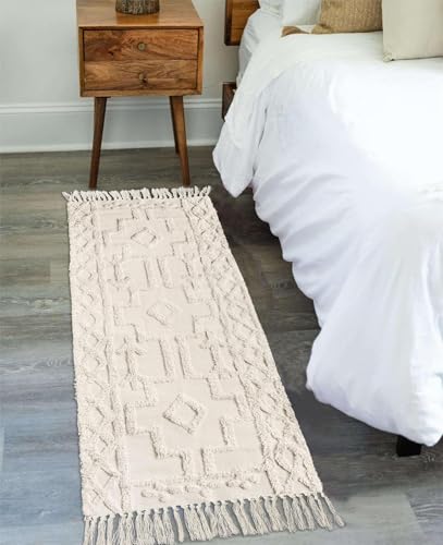 Uphome Boho Washable Runner Rugs 2' x 5', Woven Tufted Neutral Hallway Runner Rug with Fringe, Beige Cotton Farmhouse Entryway Rug, Tribal Accent Bedroom Floor Carpet for Bedside Laundry Kitchen - Image 5