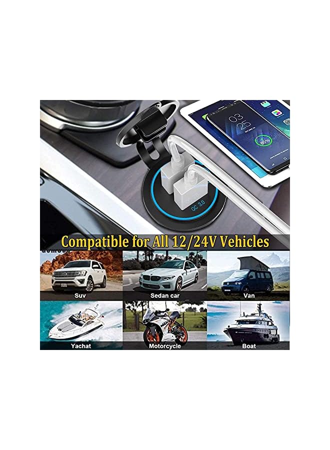 KASTWAVE Car Fast Charger Socket, 12V PD 3.0 & Quick with ON/Off Button for 12V/24V Car Boat Golf Cart Marine RV Motorcycle.（extension cord not included） - Image 3