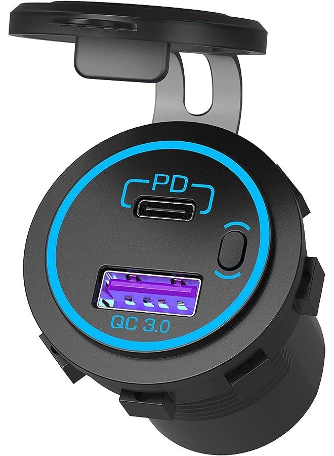 KASTWAVE Car Fast Charger Socket, 12V PD 3.0 & Quick with ON/Off Button for 12V/24V Car Boat Golf Cart Marine RV Motorcycle.（extension cord not included） - Image 1