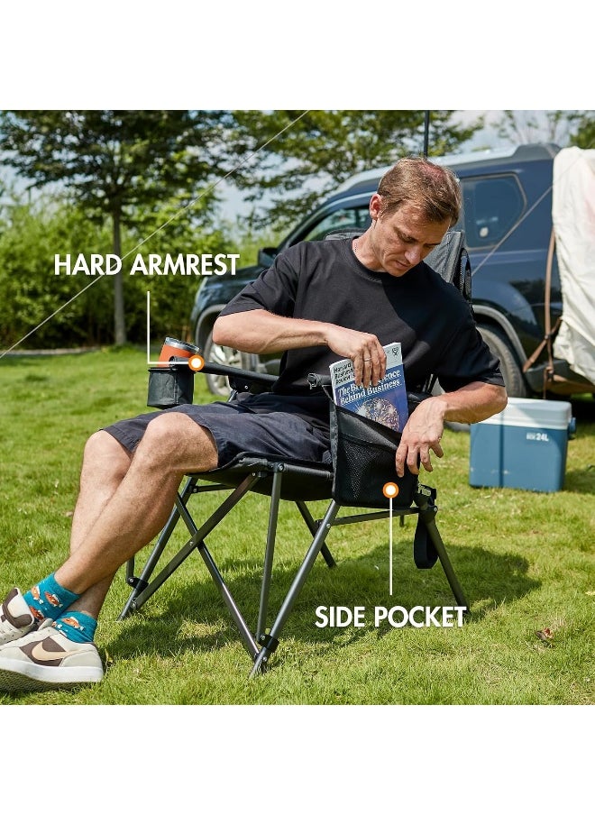 Portal - Portal Oversized Quad Folding Camping Chair High Back Cup Holder Hard Armrest Storage Pockets Carry Bag Included, Support 300 lbs, Black - Image 1