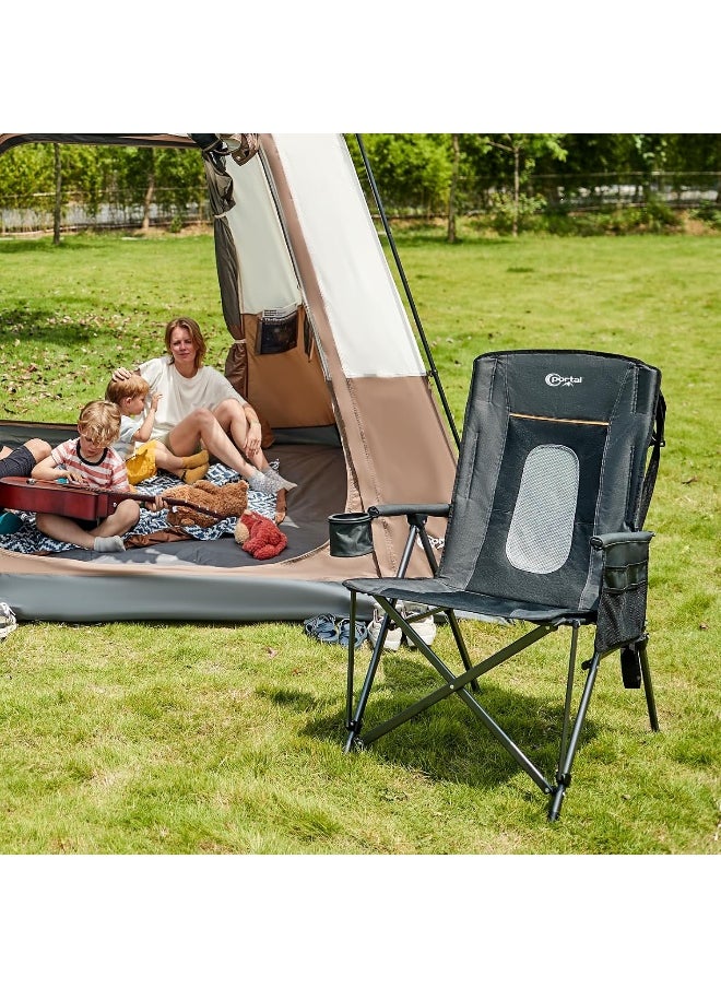 Portal - Portal Oversized Quad Folding Camping Chair High Back Cup Holder Hard Armrest Storage Pockets Carry Bag Included, Support 300 lbs, Black - Image 1