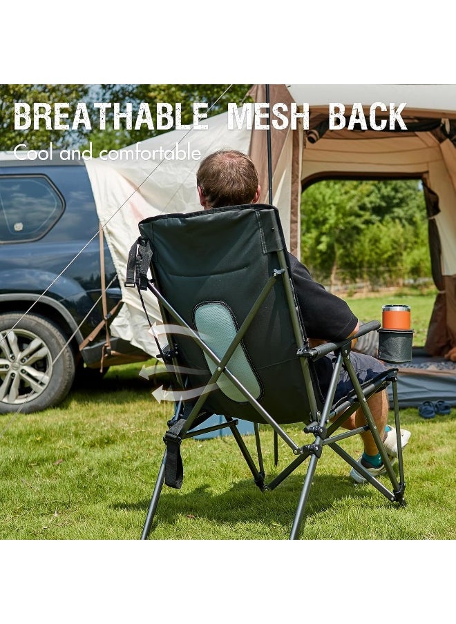 Portal - Portal Oversized Quad Folding Camping Chair High Back Cup Holder Hard Armrest Storage Pockets Carry Bag Included, Support 300 lbs, Black - Image 1