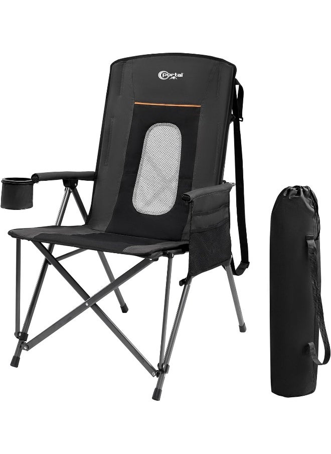 Portal - Portal Oversized Quad Folding Camping Chair High Back Cup Holder Hard Armrest Storage Pockets Carry Bag Included, Support 300 lbs, Black - Image 1
