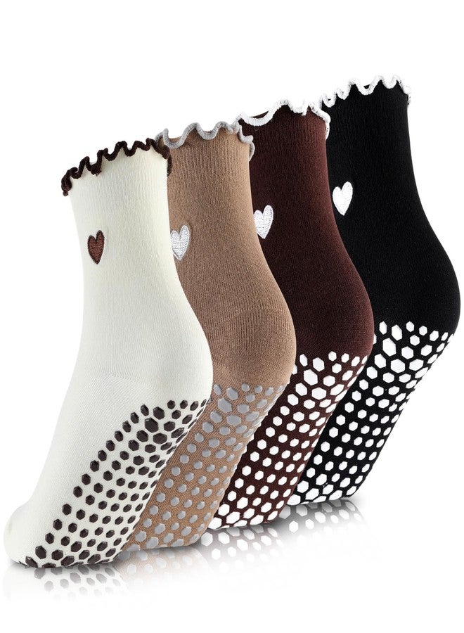 Skicuff 4 Pairs Cute Pilates Socks with Grips for Women, Non Slip Ruffle Yoga Socks for Barre Ballet Barefoot Workout (Color A) - Image 1