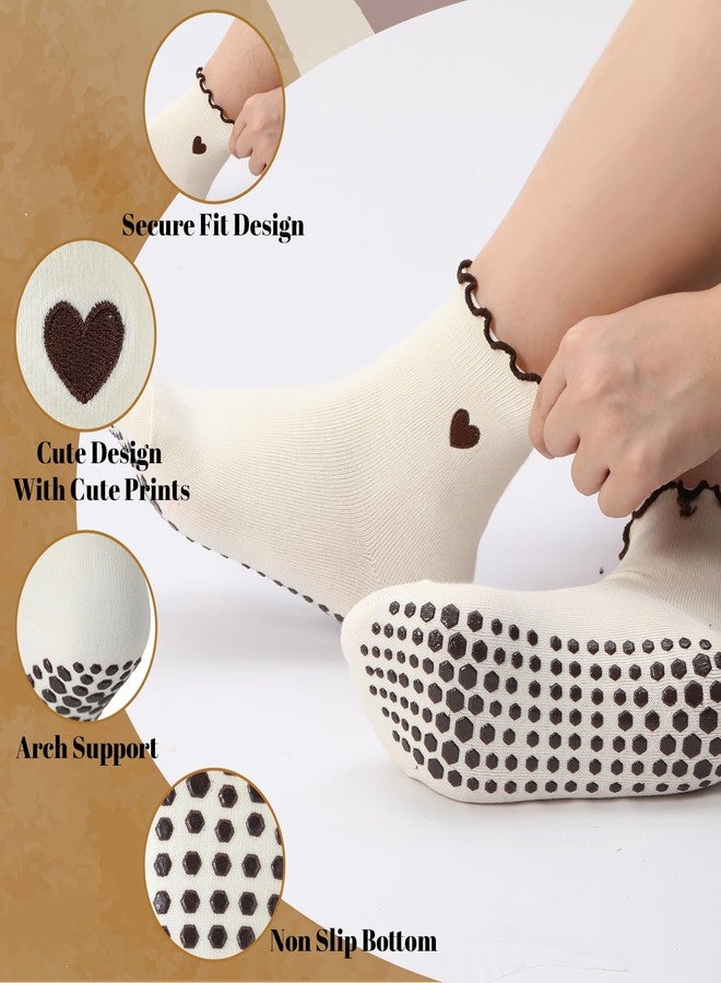 Skicuff 4 Pairs Cute Pilates Socks with Grips for Women, Non Slip Ruffle Yoga Socks for Barre Ballet Barefoot Workout (Color A) - Image 4