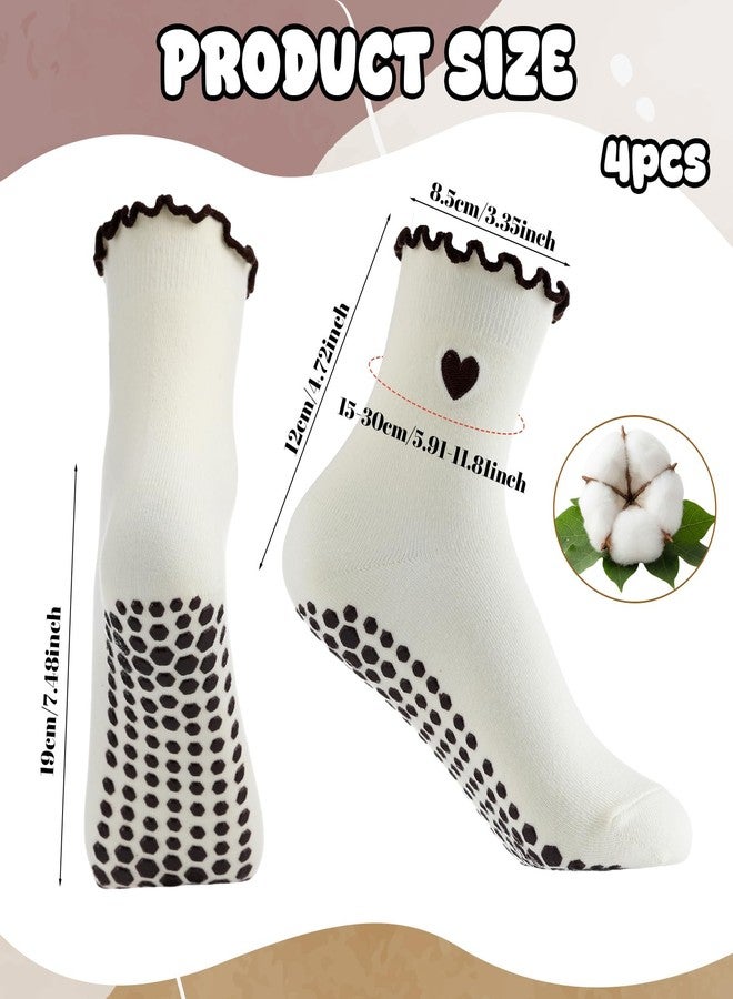 Skicuff 4 Pairs Cute Pilates Socks with Grips for Women, Non Slip Ruffle Yoga Socks for Barre Ballet Barefoot Workout (Color A) - Image 2