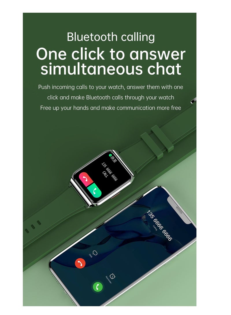 AROAQ H60 Smart Watch Bluetooth Calling Body Temperature Heart Rate Smartwatch IP67 Waterproof Sports Fitness Tracker Watches For Men And Women With Green Silicone Strap - Image 4