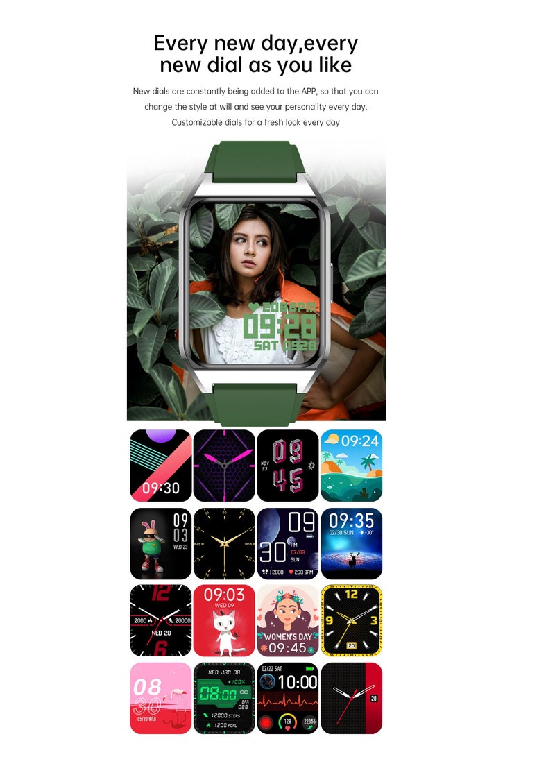 AROAQ H60 Smart Watch Bluetooth Calling Body Temperature Heart Rate Smartwatch IP67 Waterproof Sports Fitness Tracker Watches For Men And Women With Green Silicone Strap - Image 5