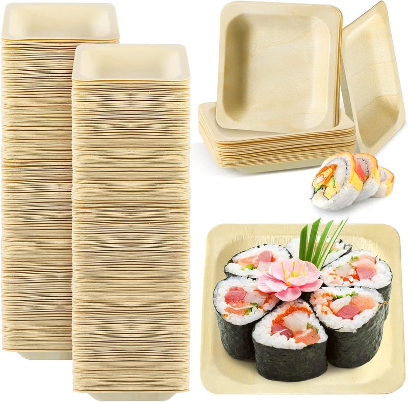 Hoolerry 100 Pcs Disposable Square Palm Bowls Palm 4.3 x 3.94 Inch Leaf Bowls Bamboo Disposable Plates Square Wood Plates for Birthday Party, Wedding Events, Appetizer, Dessert, Catering and Home Use - Image 1