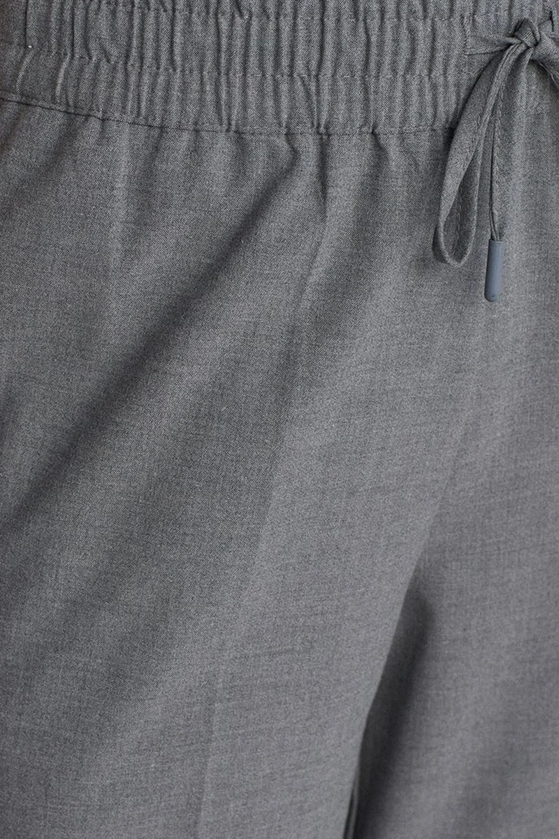 Dilvin Grey DILVIN Wide-Leg Crepe Trousers With Drawstring Waist for Women | Best Price UAE