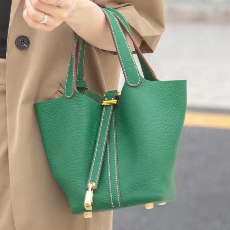 Bag Bucket Bag Food Basket Women'S Bag Genuine Leather Handbag Mummy Bag Bridal Wedding Bag High-End Sense - Image 1