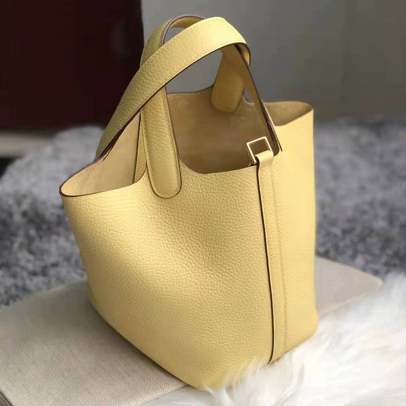 Bag Bucket Bag Food Basket Women'S Bag Genuine Leather Handbag Mummy Bag Bridal Wedding Bag High-End Sense - Image 3