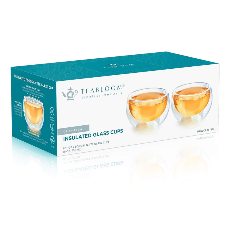 Teabloom Double Walled Cups (5 oz / 150 ml) â€“ Set of 2 Insulated Glass Cups for Tea, Coffee, Espresso, and More â€“ Classica Teacups Collection - Image 3