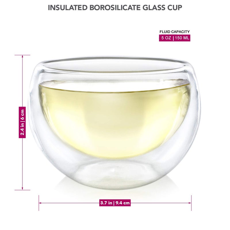 Teabloom Double Walled Cups (5 oz / 150 ml) â€“ Set of 2 Insulated Glass Cups for Tea, Coffee, Espresso, and More â€“ Classica Teacups Collection - Image 2