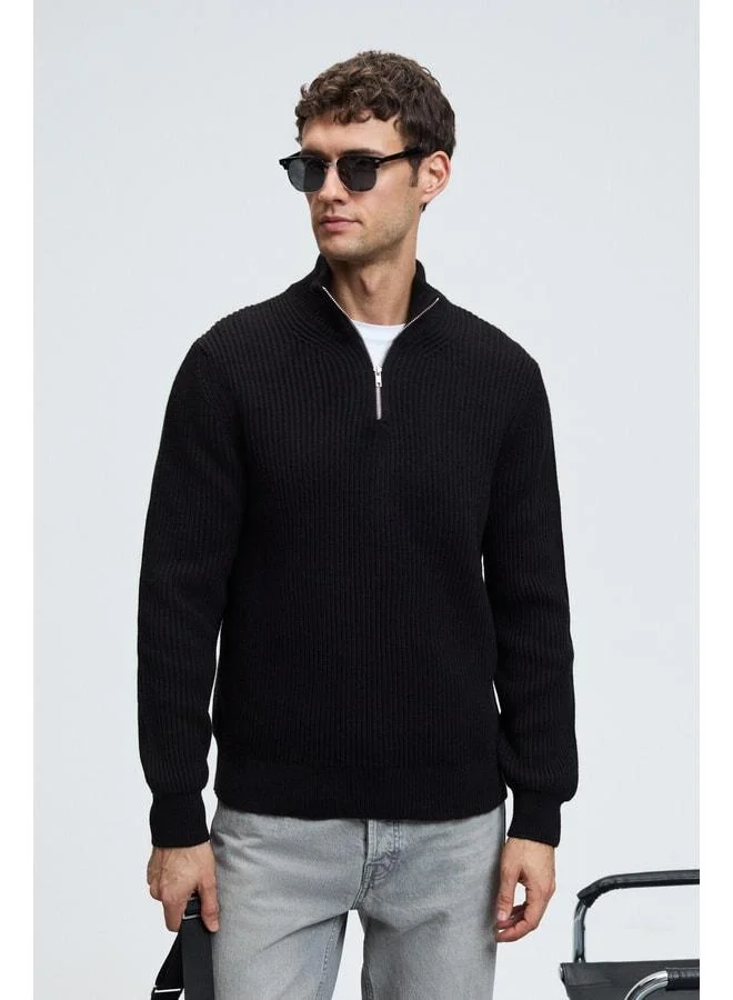 GRIMELANGE BERNARDO Men's Half-Zip Straight Collar Knit Black Sweater.