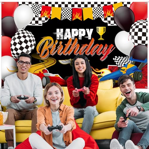 Irenare Car Racing Happy Birthday Backdrop Car Themed Birthday Party Decorations Racing Party Photo Background Theme Party Supplies for Birthday Party Photography Decor, 72.8 x 43.3 Inches - Image 5