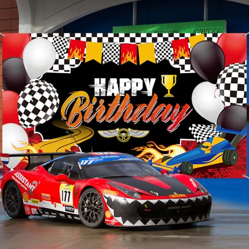 Irenare Car Racing Happy Birthday Backdrop Car Themed Birthday Party Decorations Racing Party Photo Background Theme Party Supplies for Birthday Party Photography Decor, 72.8 x 43.3 Inches - Image 4