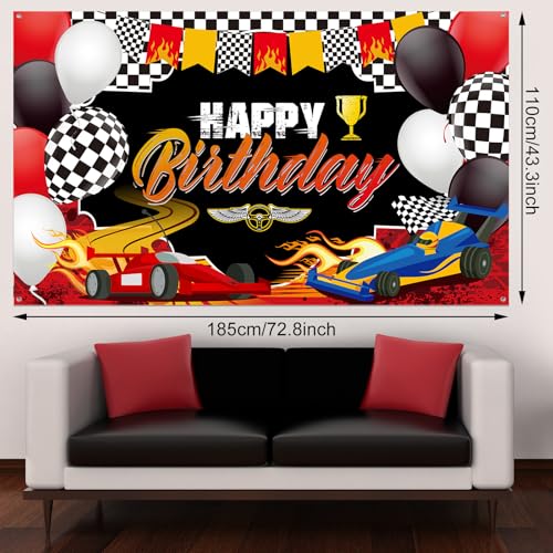 Irenare Car Racing Happy Birthday Backdrop Car Themed Birthday Party Decorations Racing Party Photo Background Theme Party Supplies for Birthday Party Photography Decor, 72.8 x 43.3 Inches - Image 2