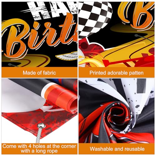 Irenare Car Racing Happy Birthday Backdrop Car Themed Birthday Party Decorations Racing Party Photo Background Theme Party Supplies for Birthday Party Photography Decor, 72.8 x 43.3 Inches - Image 3