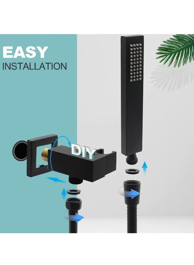 Matte Black Square Metal Shower Head - High-Pressure Brass Handheld Rectangular Handset, Single Function Luxury Design with Chrome Silicone Water Outlet - Image 1