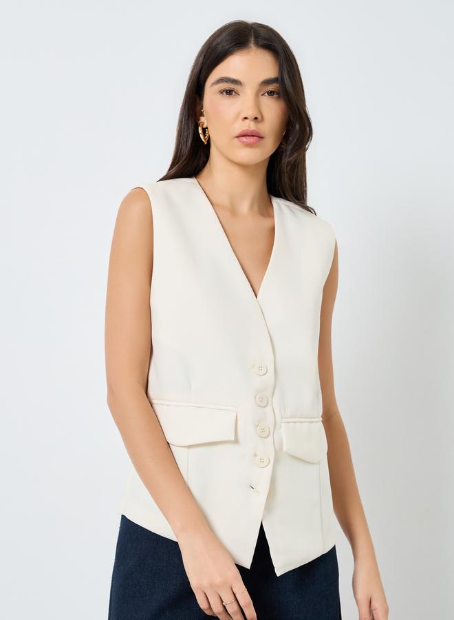 Take Two Women Cream Buttoned Waistcoat - Image 2