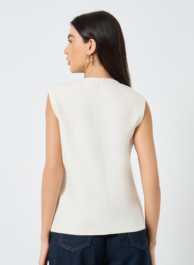 Take Two Women Cream Buttoned Waistcoat - Image 4