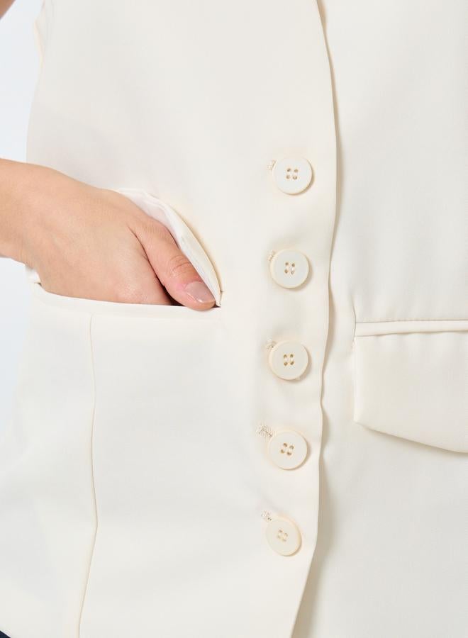 Take Two Women Cream Buttoned Waistcoat - Image 3