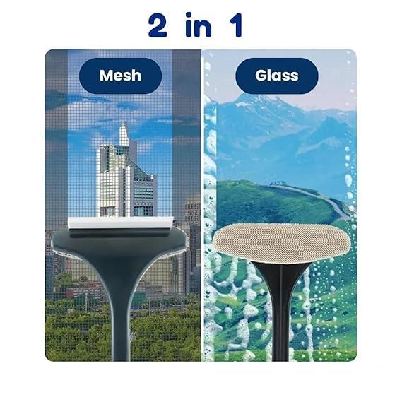 ZENYAZ ZENYAZ 2 in 1 Mesh Cleaner Brush with Windows Cleaning Wiper and Extended Handle Multipurpose Double Sided with Hanging Hole Used to Clean Mosquito Nets, Glass, Tabletop Etc Multicolor, Pack of 1  - Image 2