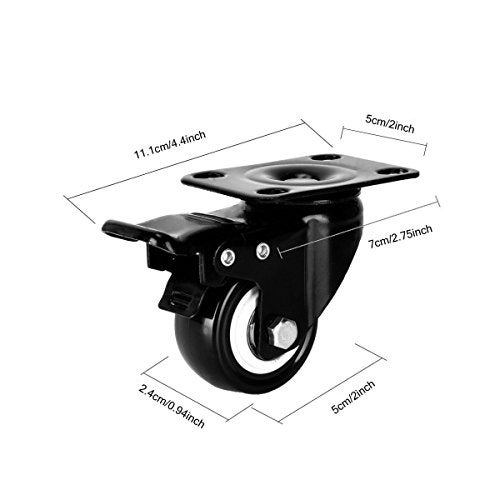 Saim Swivel Fixed Caster Wheels Rubber Base With Top Plate & Bearing Heavy Duty Set of 4 (2 with Brake and 2 Regular) - Image 2