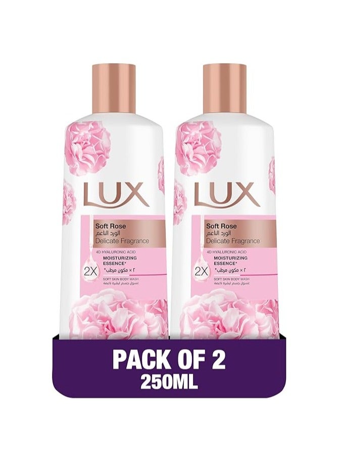 LUX Delicate Fragrance Body Wash, Soft Rose, 2x Moisturizing Essence, with 4D Hyaluronic Acid, 250ml x 2