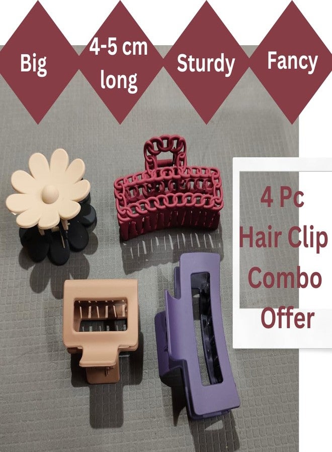 TrendyTrolley 4 Pc Large Hair Claw Clips Combo Set - Nonslip Ponytail Holder Hair Clips - Hair Clutcher-Matte Color Hair Clip For Women & Girls (HC-C11) - Image 2