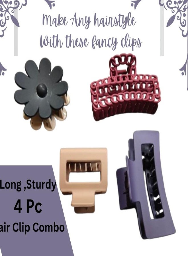 TrendyTrolley 4 Pc Large Hair Claw Clips Combo Set - Nonslip Ponytail Holder Hair Clips - Hair Clutcher-Matte Color Hair Clip For Women & Girls (HC-C11) - Image 3